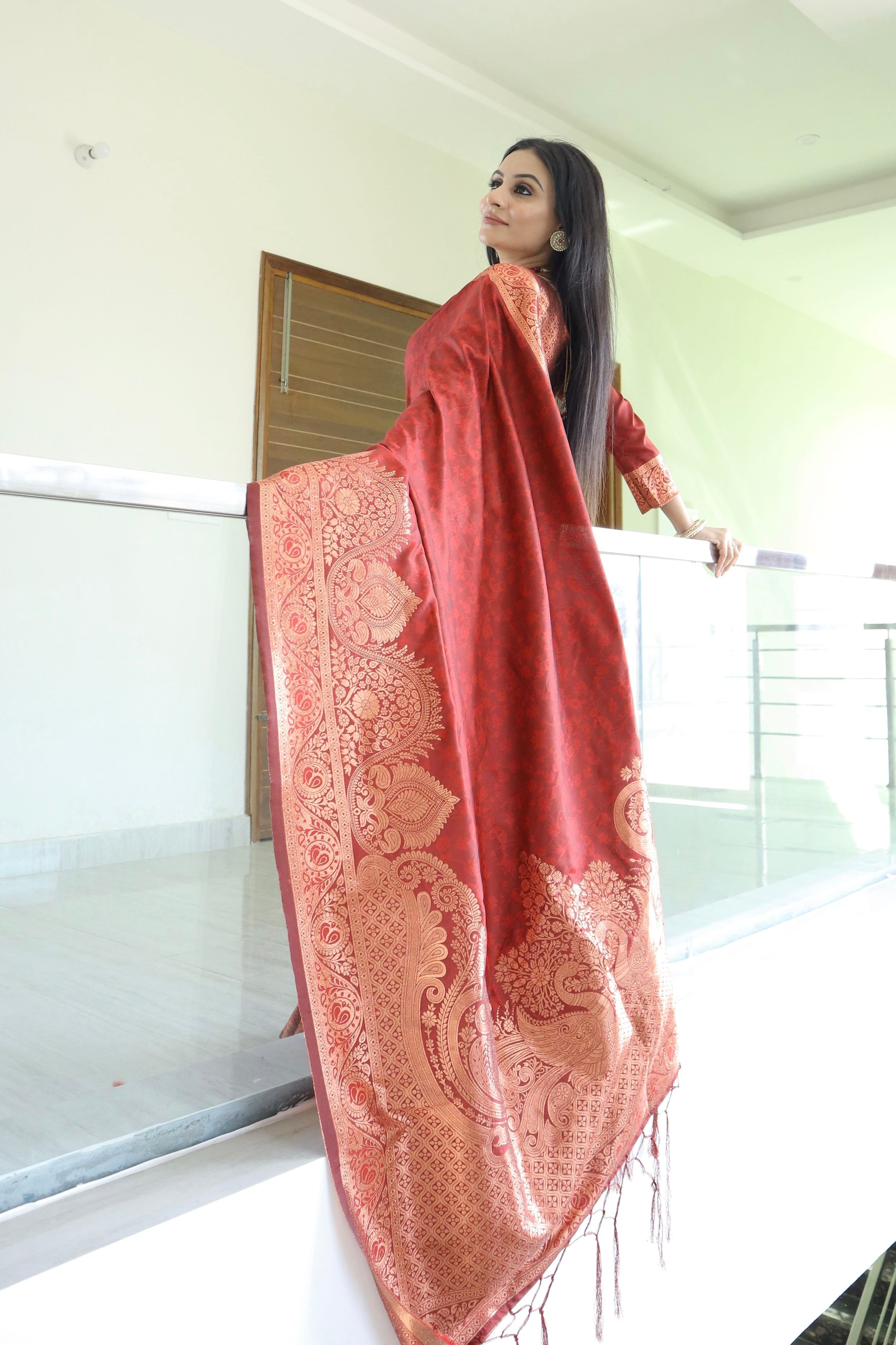 Pure Katan Silk Saree with Floral Zari Weaving