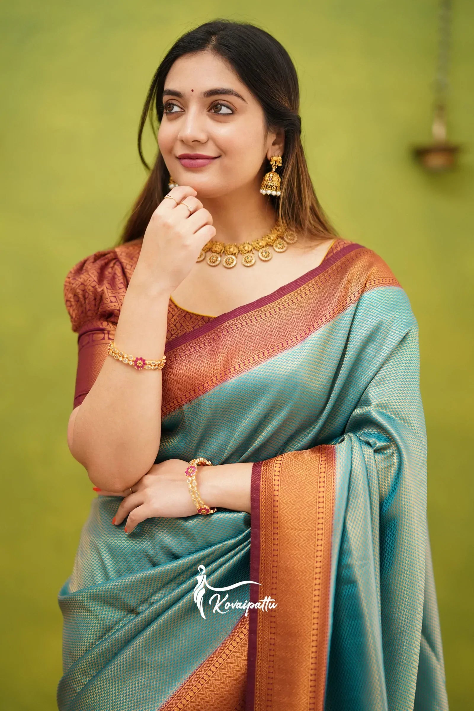 South Indian silk saree in rich earthy tones