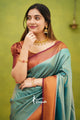 Rama & Maroon Colour Pure Soft Silk Saree With Twirling Unstitched Blouse Piece (Neptune)