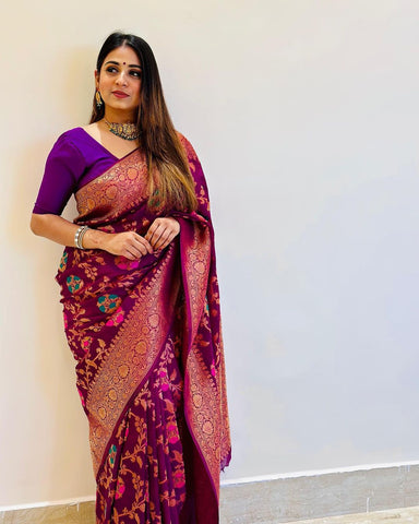 Pure katan silk saree with delicate paisley motifs