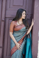 Rama & Maroon Pure  Soft Silk Saree With Twirling Unstitched Blouse Piece (Neptune)