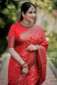 Red Colour Pure Soft Silk Saree With Lovely Unstitched Blouse Piece (Mars)