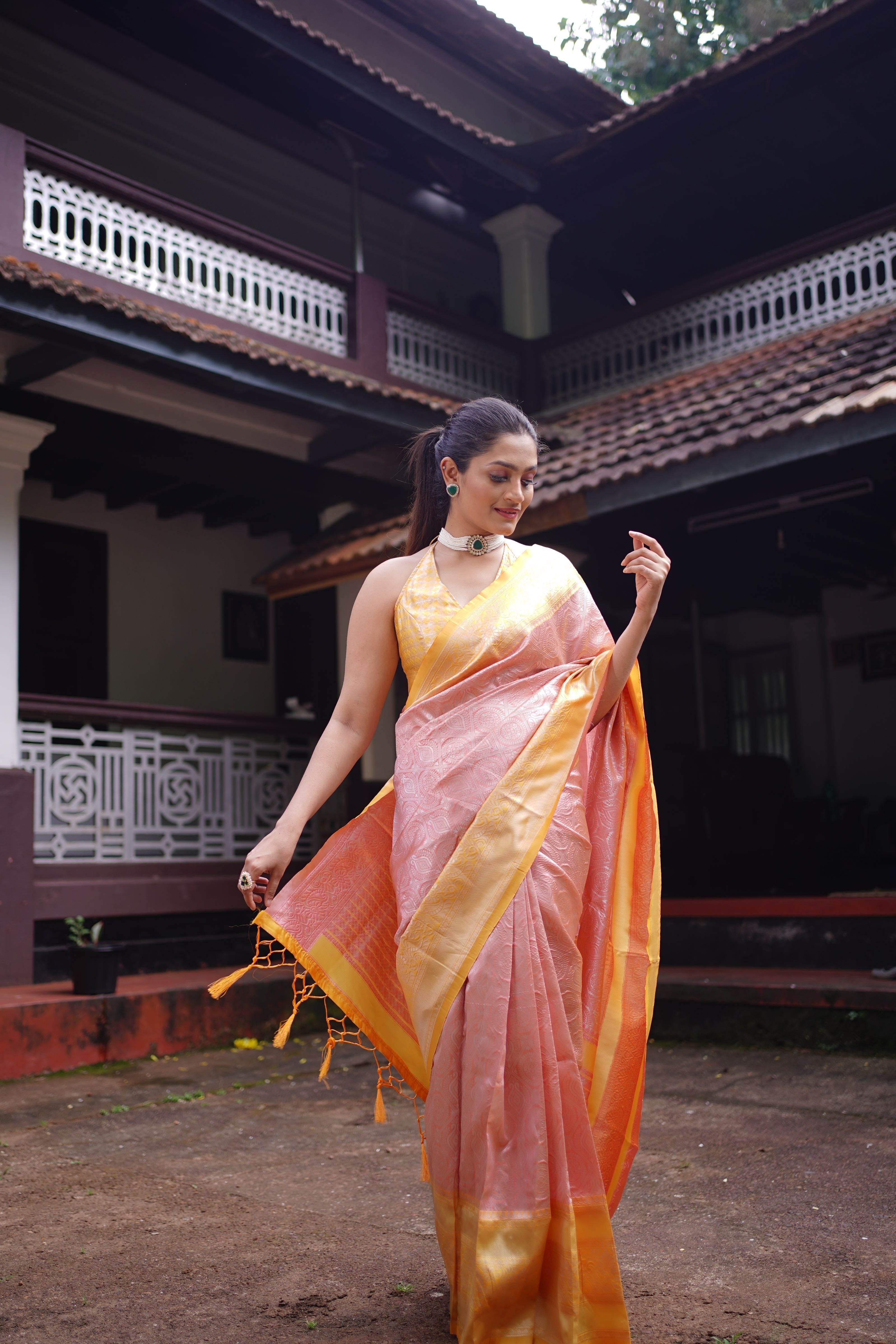 South Indian Silk Saree with Golden Buttas