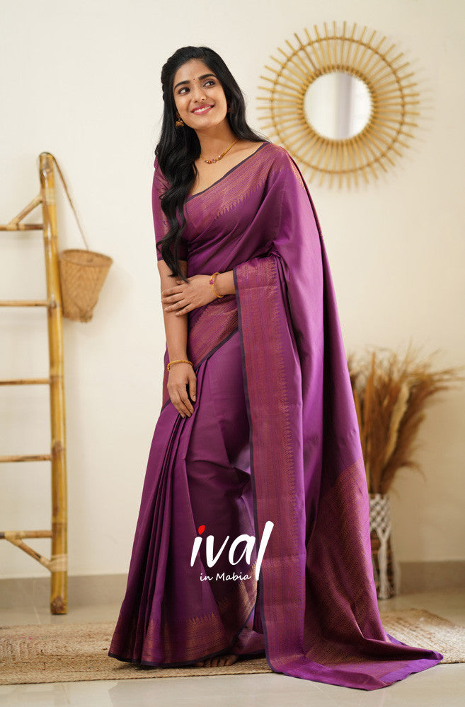Purple Copper Zari weaving Banarasi Soft Silk Saree