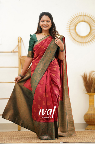 South Indian silk saree with intricate temple border and paisley motifs