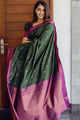 DARK GREEN PURE SOFT SILK SAREE WITH MOIETY BLOUSE PIECE (EARTH)