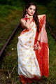 White & Red Colour Pure Soft Silk Saree With Twirling Unstitched Blouse Piece (Venus)