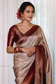 Symmetrical Grey  Pure Soft Silk Saree With Engrossing Unstitched Blouse Piece (Pluto)