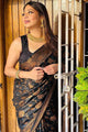 Symmetrical Black Pure  Soft Silk Saree With Engrossing Heavy Brocade Unstitched Blouse Piece (Pluto)